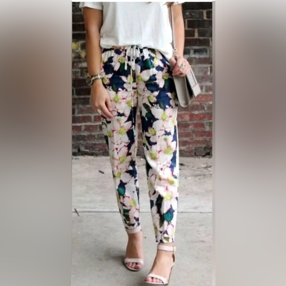 Women’s J.Crew Floral Elastic Waist Pull On Casual Pants Size 4